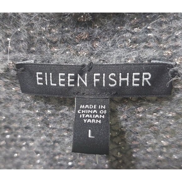 Eileen Fisher Open Front Gray Metallic Alpaca/Wool Blend Cardigan Sweater Large - Picture 4 of 8